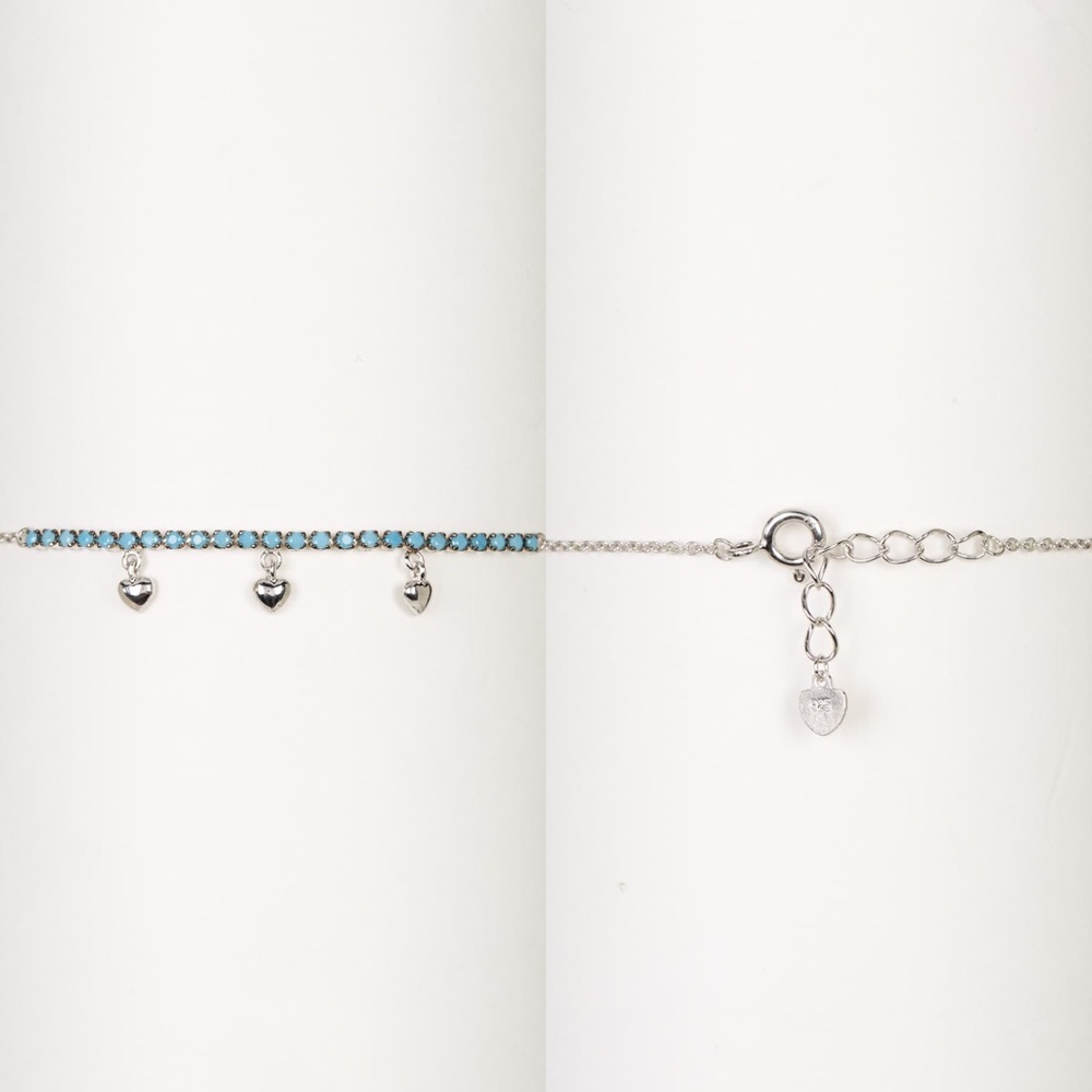 ADORNIA | Silver Turquoise Hanging Hearts Bracelet